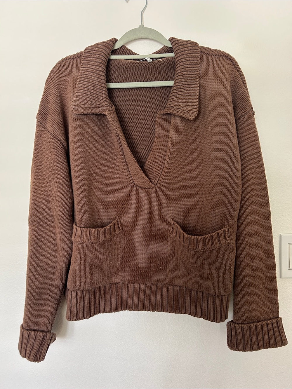 Brown Knit Collared Sweater